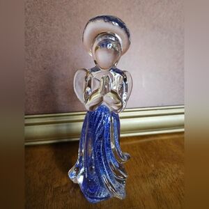 Vintage ArtGlass Elegant Blue Hand Blown Glass Angel Figurine